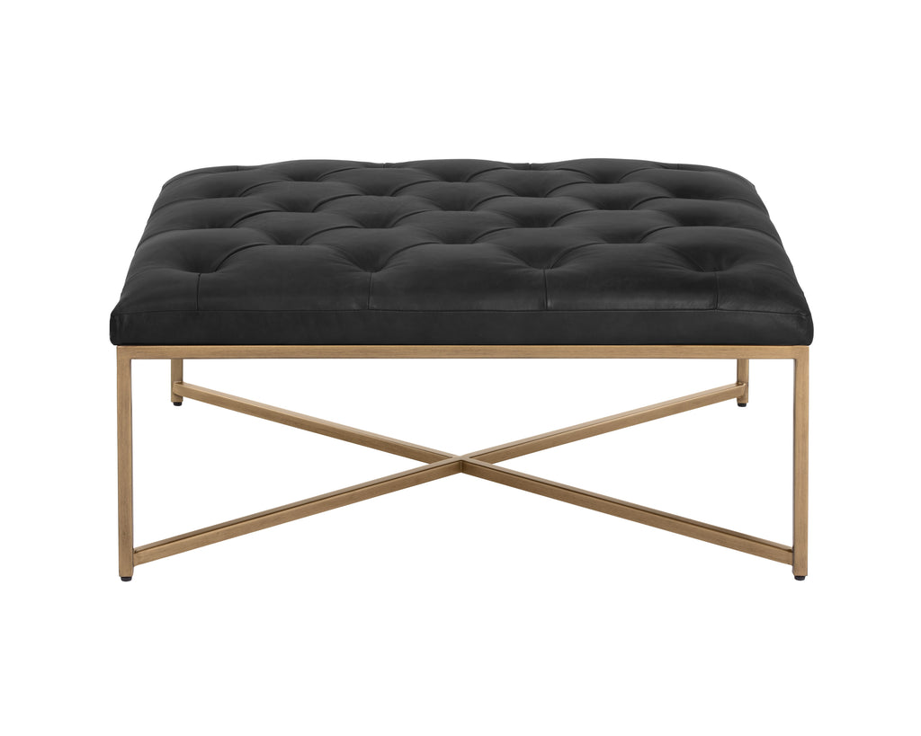 Endall Ottoman - Antique Brass - Vintage Black Night Leather