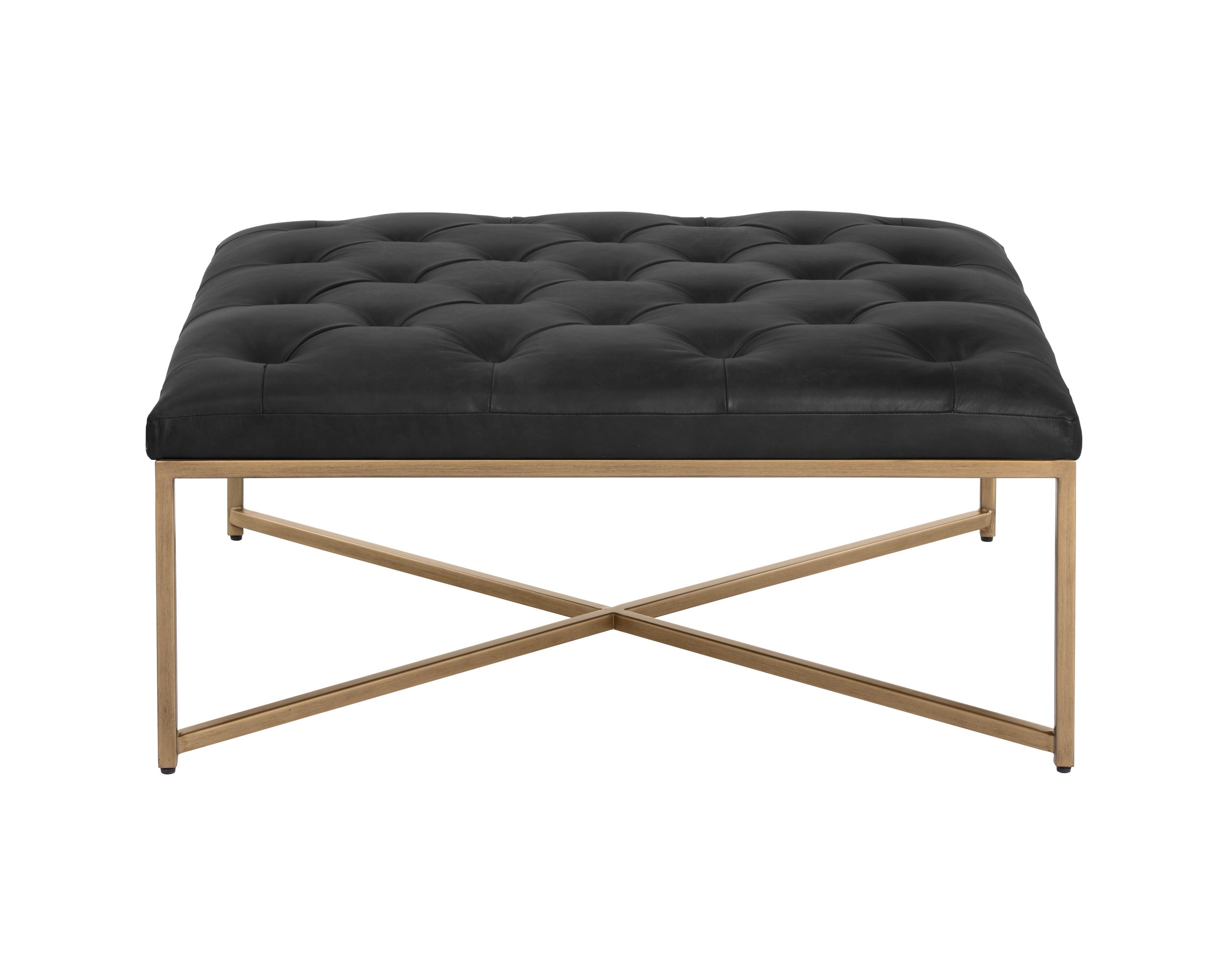 Endall Ottoman - Antique Brass - Vintage Black Night Leather