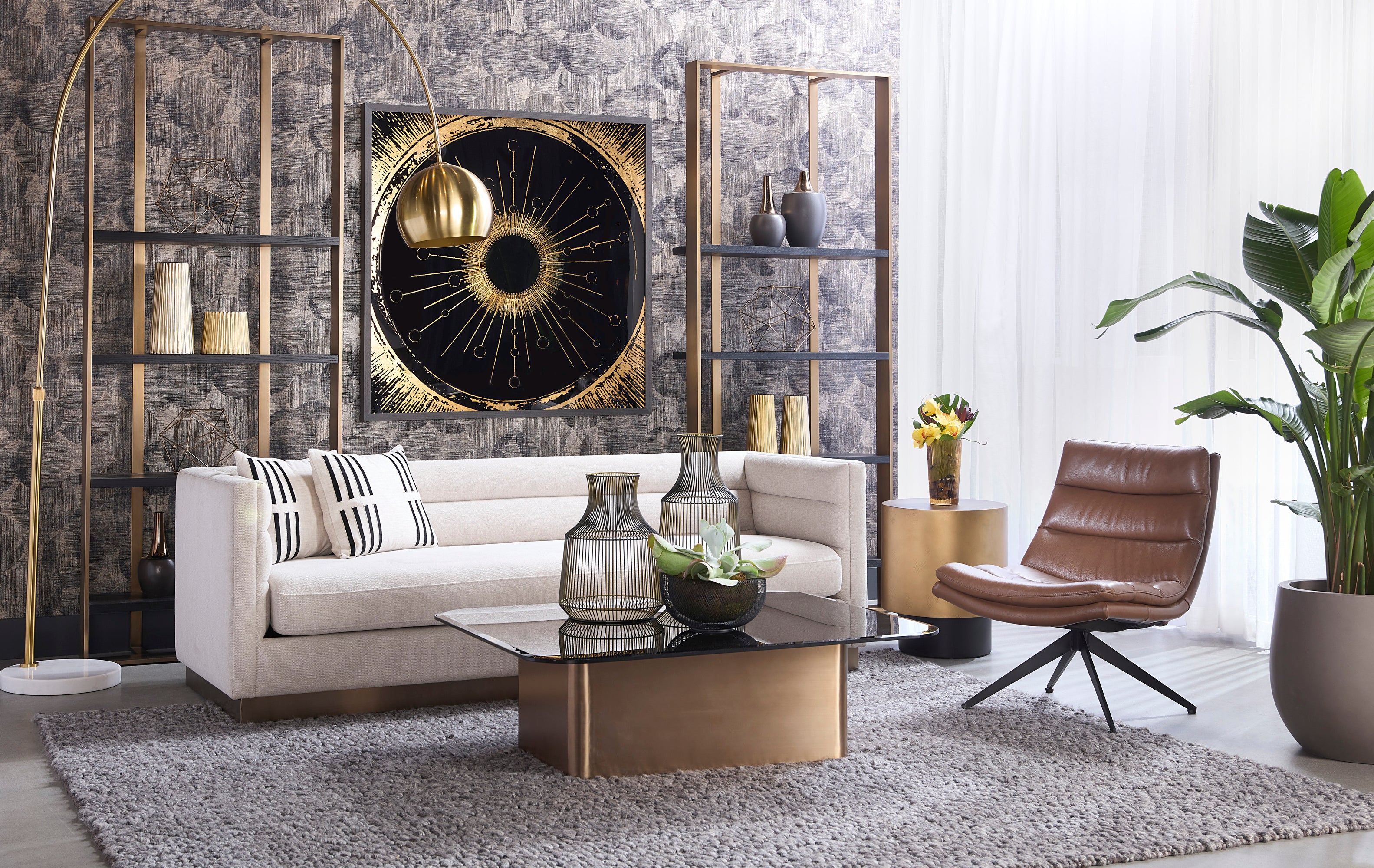 Dalton Bookcase - Antique Brass - Black