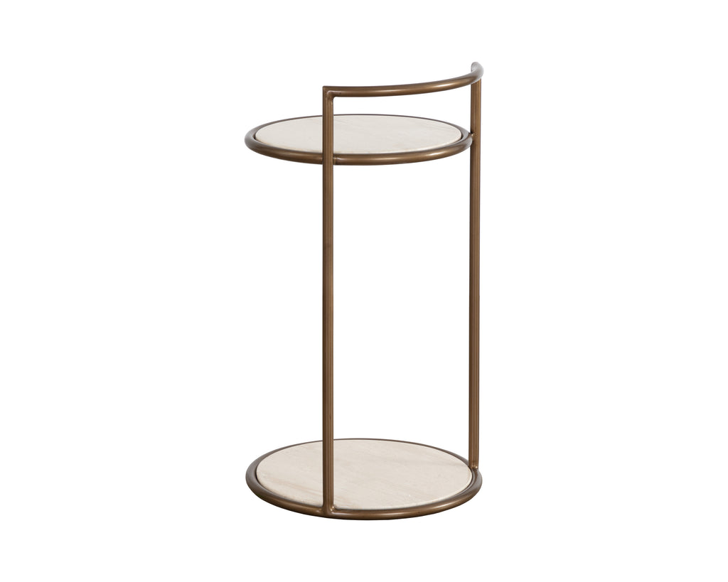 Parga End Table - Rustic Bronze - Travertine Look - Natural