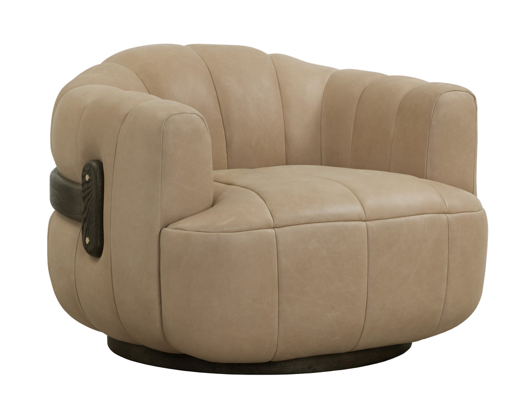 Tadeo Swivel Armchair - Dark Brown - Sahara Sand Leather