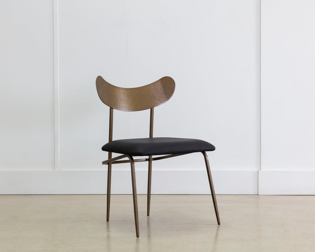 Gibbons Dining Chair - Antique Brass - Charcoal Black Leather