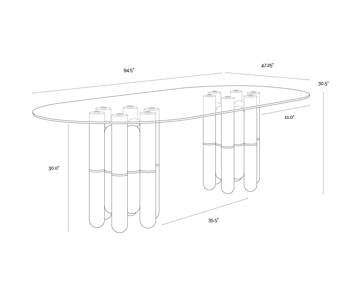 Yanna Dining Table - Oval - Glass - 94.5"