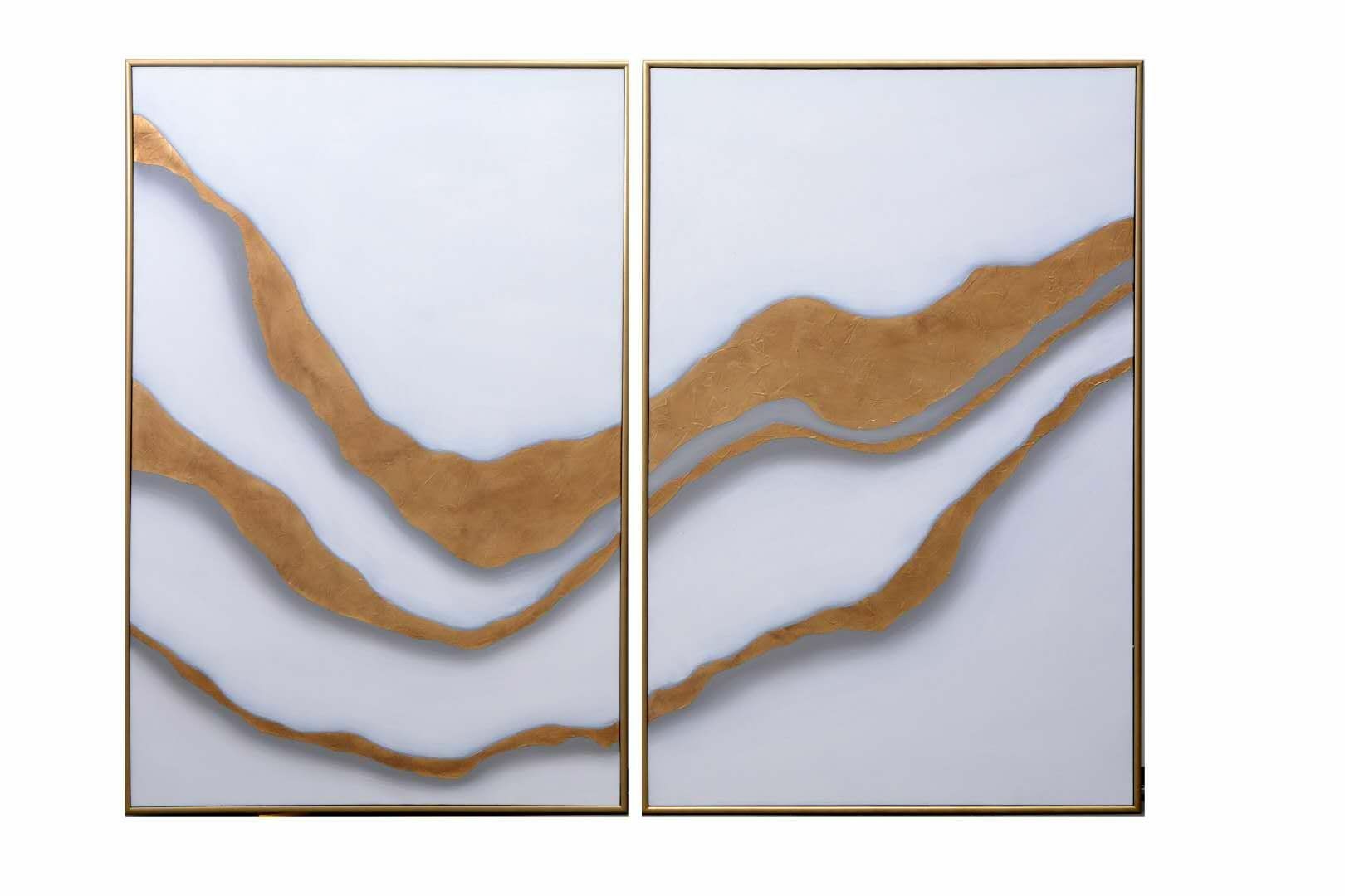 Gold Abyss (Set Of 2) - 40" X 60" - Gold Floater Frame