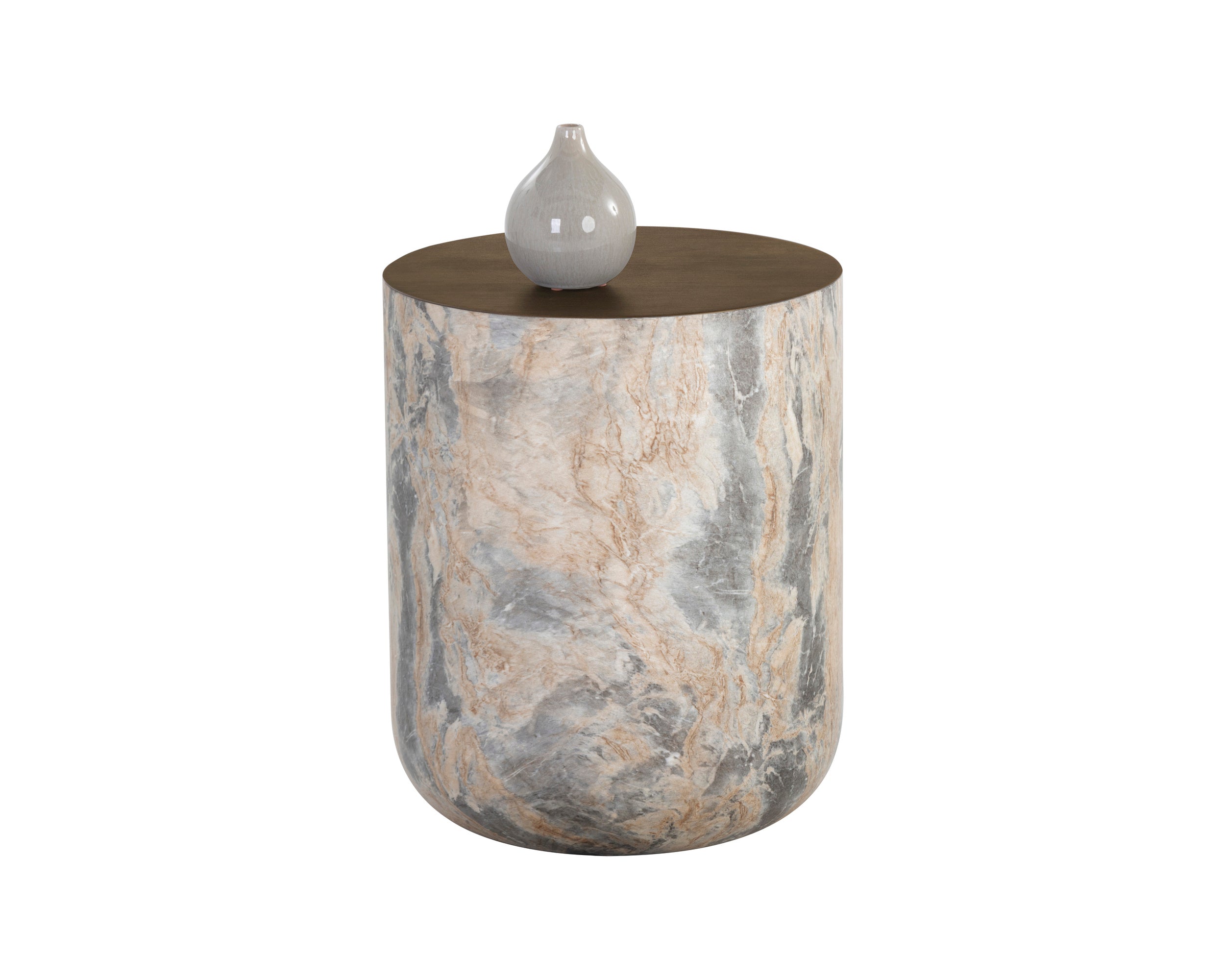 Diaz End Table - Marble Look - Antique Brass