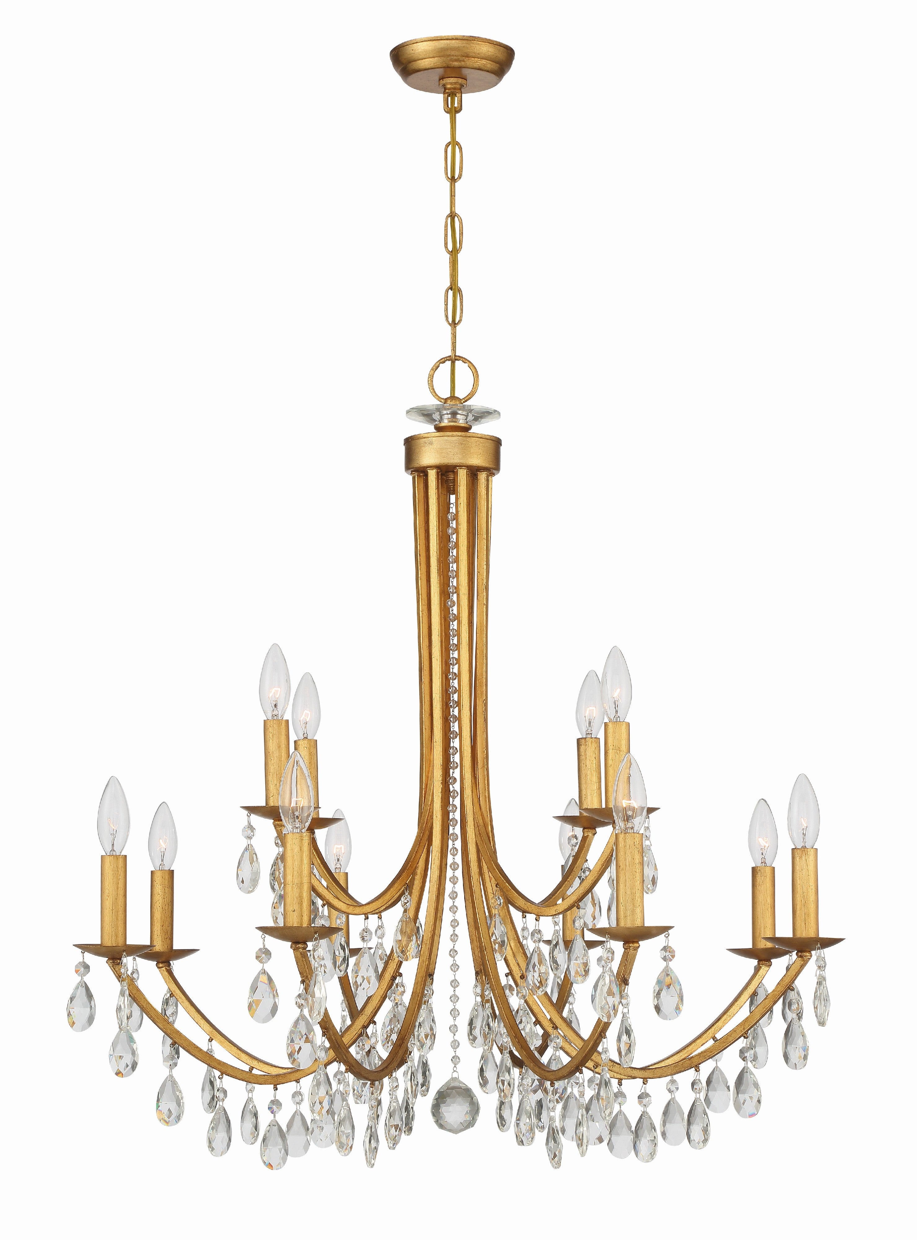 Bridgehampton 32'' Hand Cut Crystal Antique Gold Chandelier