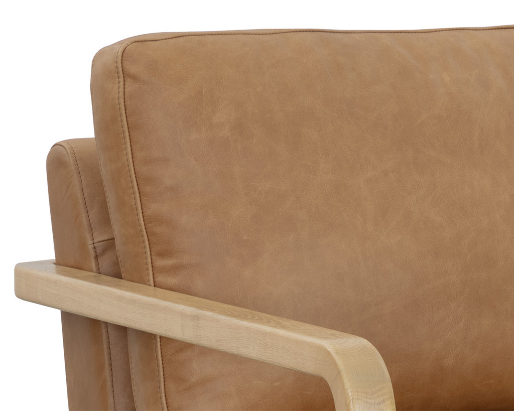 Castell Swivel Lounge Chair - Rustic Oak - Ludlow Sesame Leather