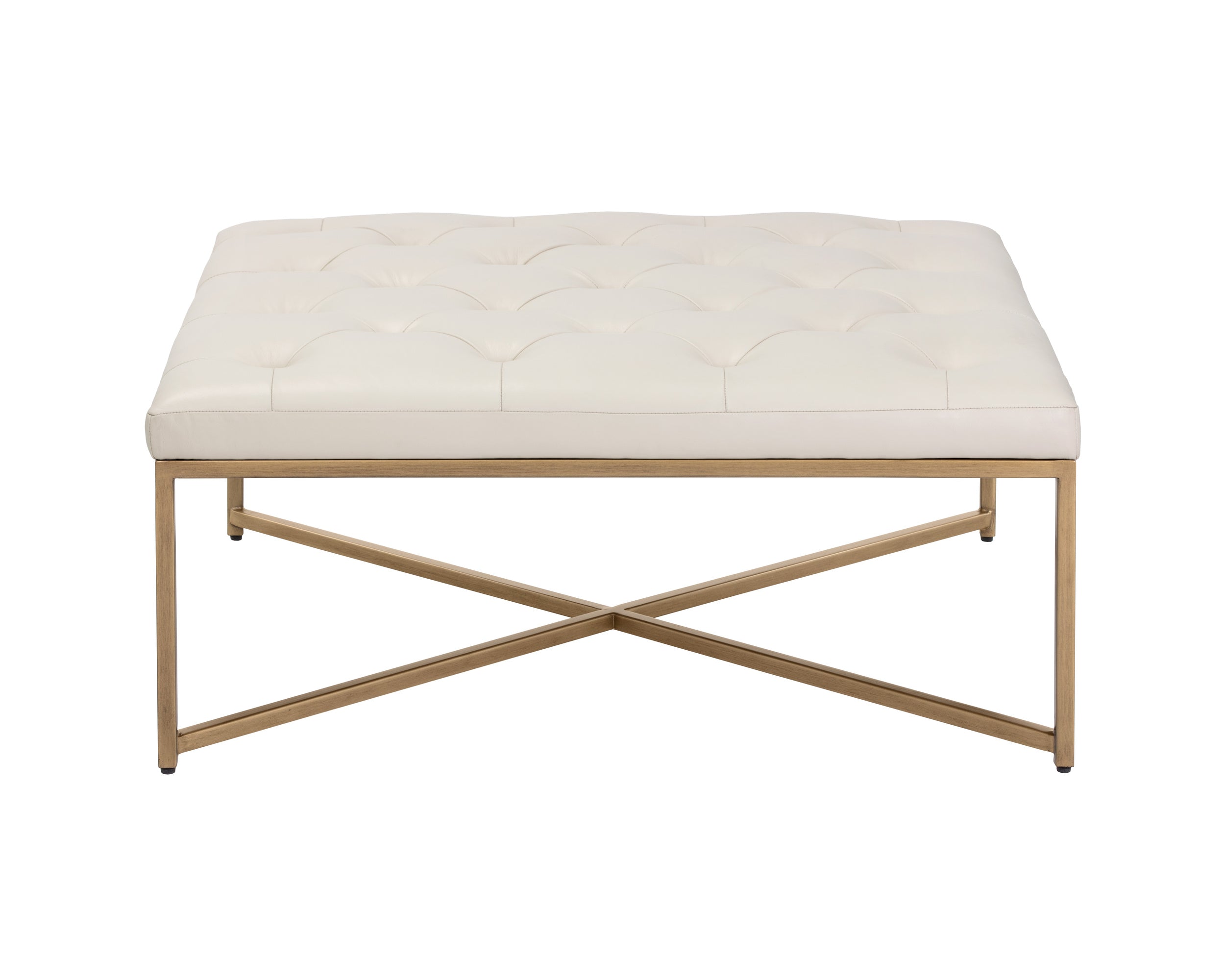 Endall Ottoman - Antique Brass - Vintage Vanilla Leather