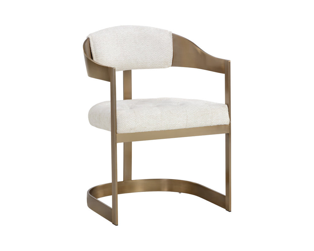 Beaumont Dining Armchair - Antique Brass - Rhea Light Barley