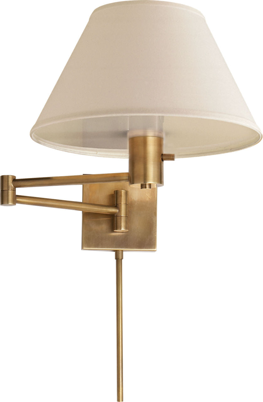 Classic Swing Arm Wall Lamp | Hand-Rubbed Antique Brass | Linen Shade
