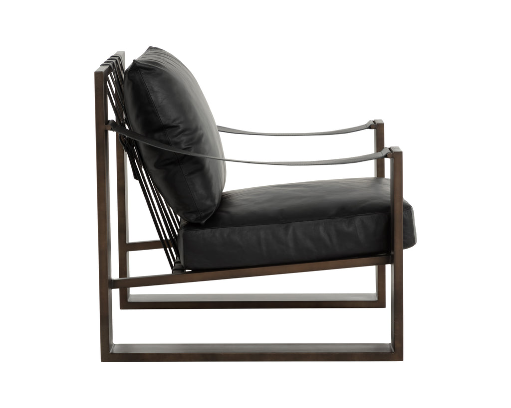 Berke Lounge Chair - Antique Bronze - Charcoal Black Leather