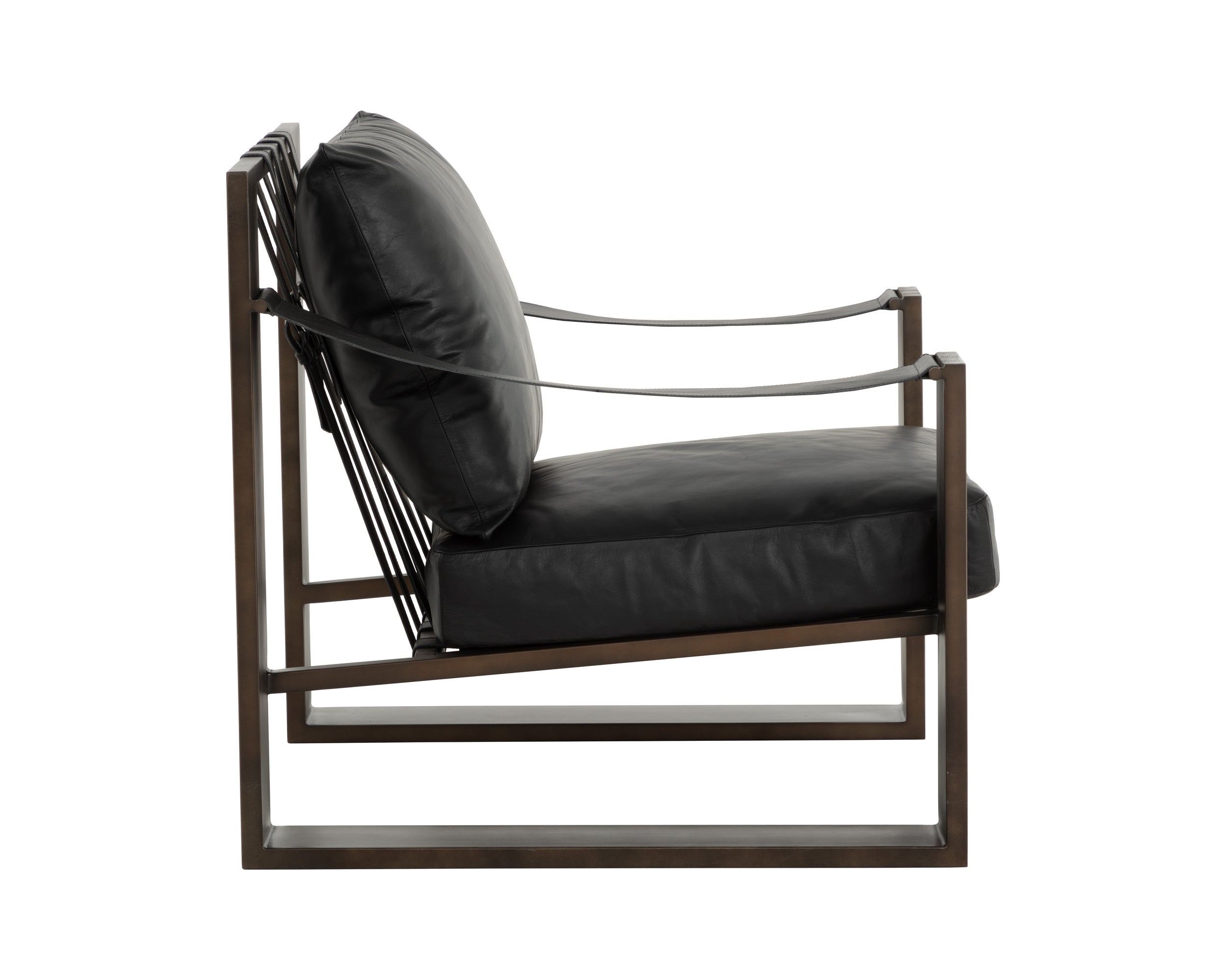 Berke Lounge Chair - Antique Bronze - Charcoal Black Leather