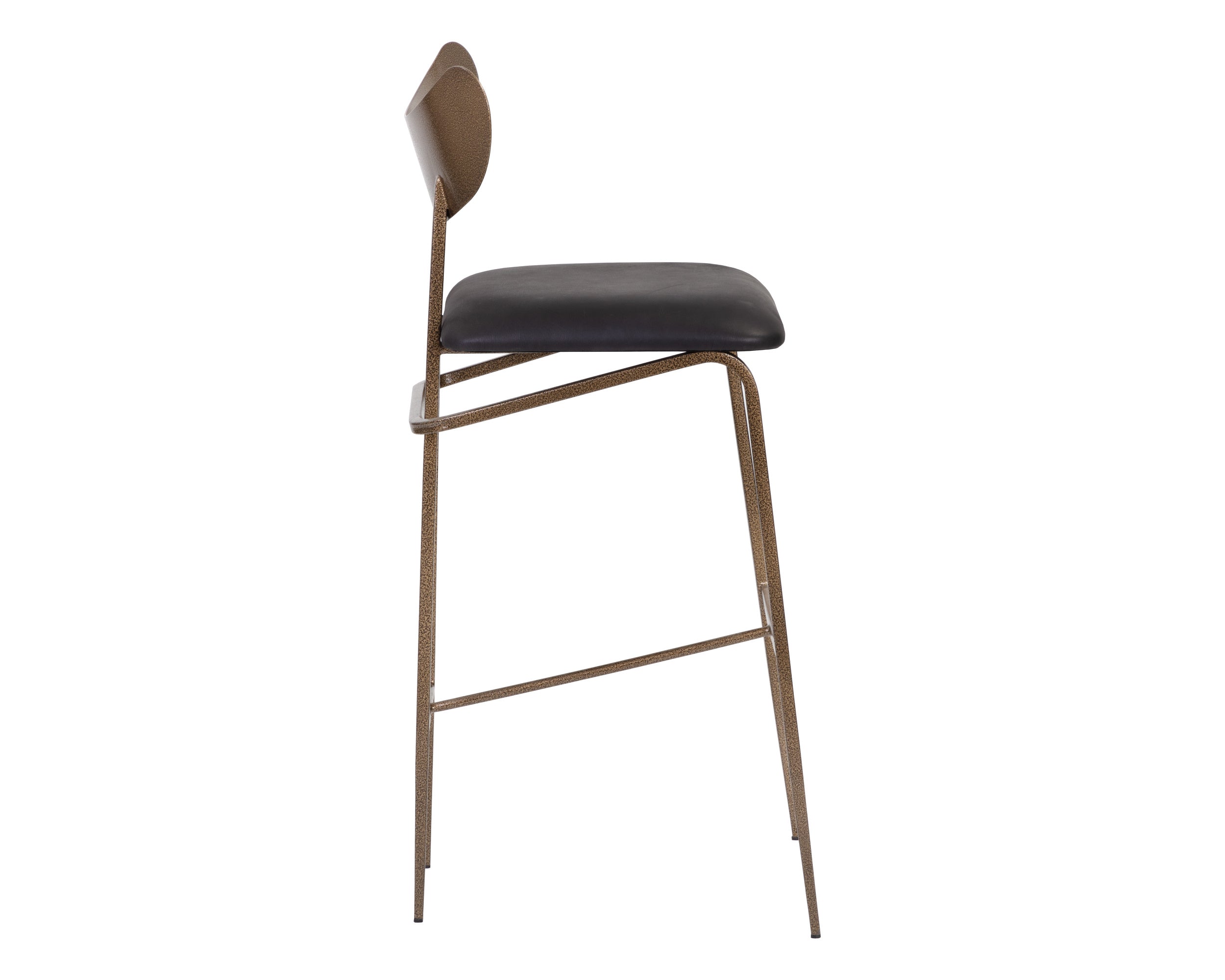 Gibbons Barstool - Antique Brass - Charcoal Black Leather