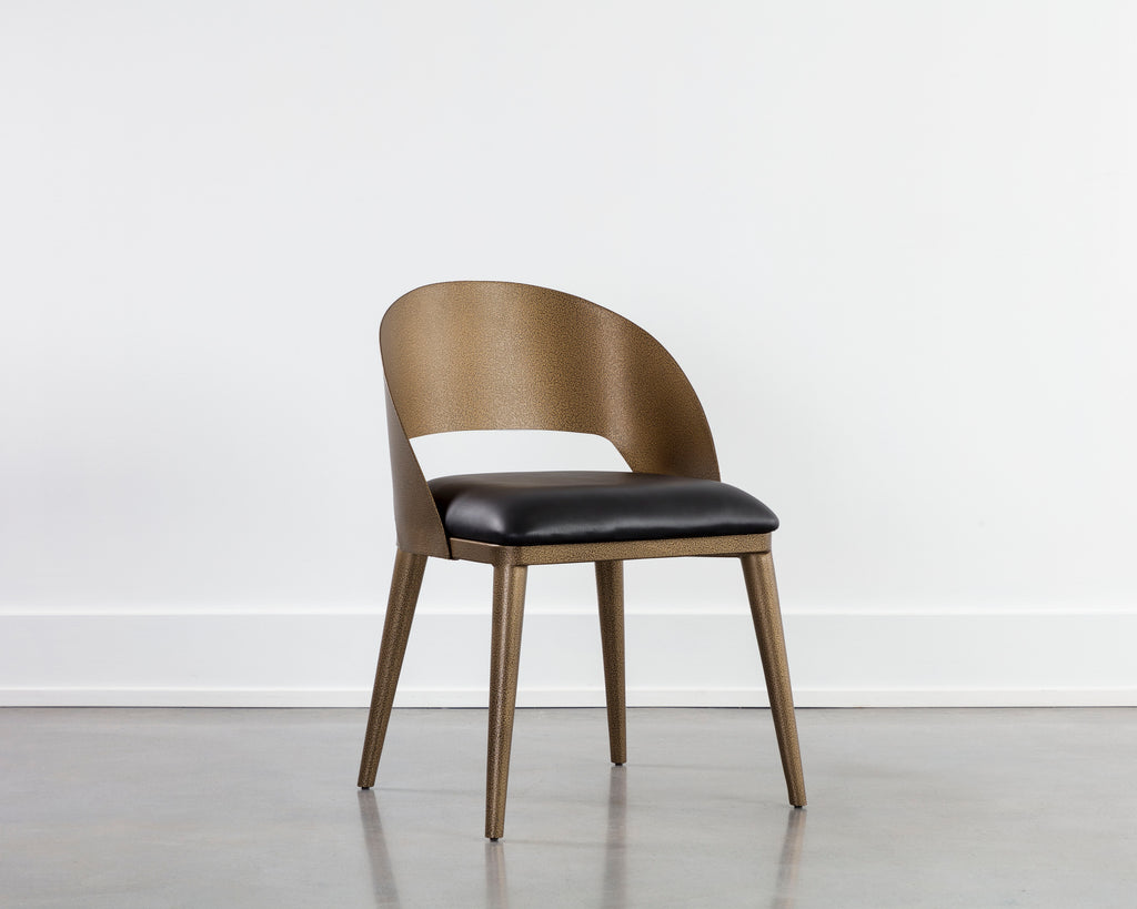 Dezirae Dining Chair - Antique Brass - Charcoal Black Leather
