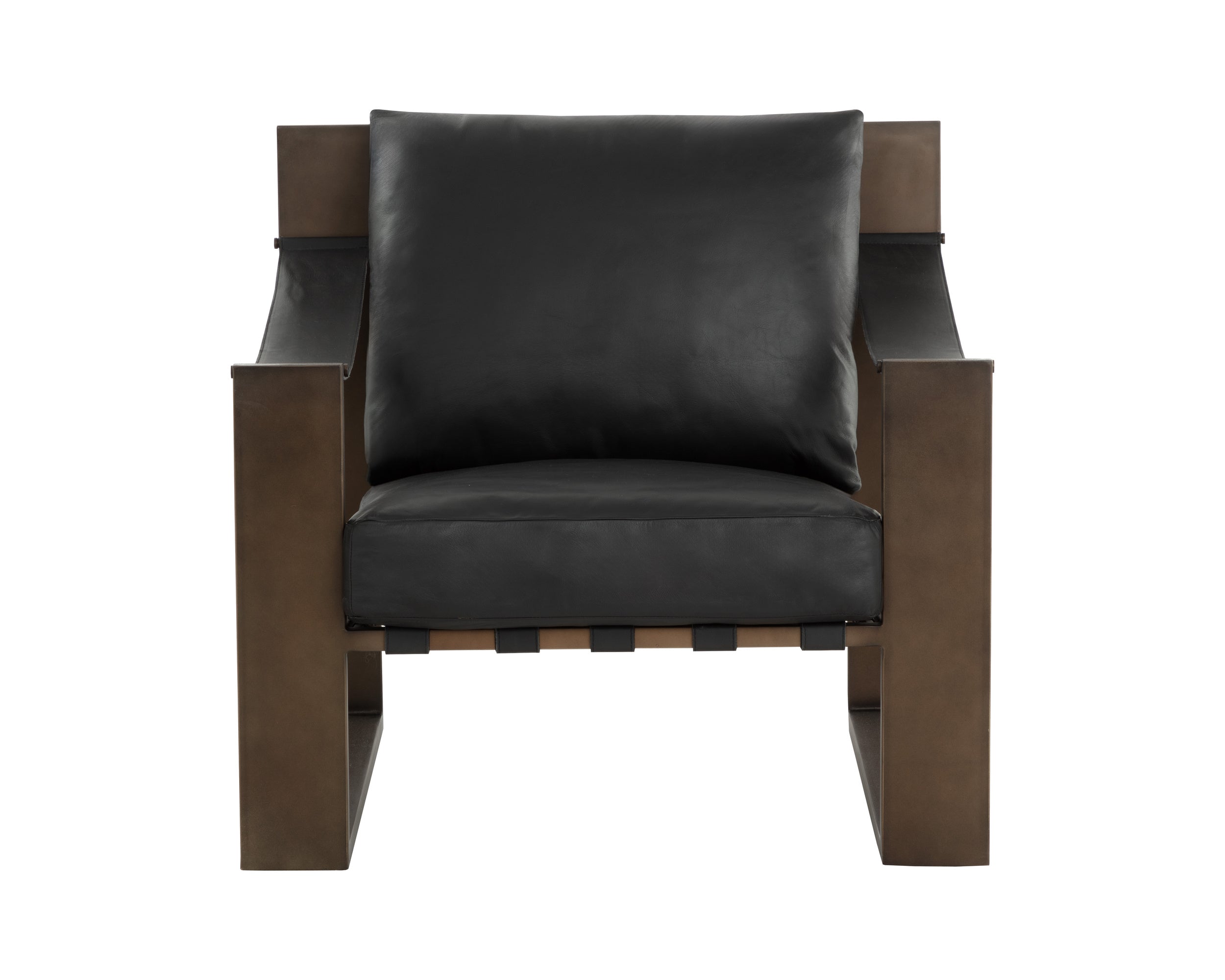 Berke Lounge Chair - Antique Bronze - Charcoal Black Leather