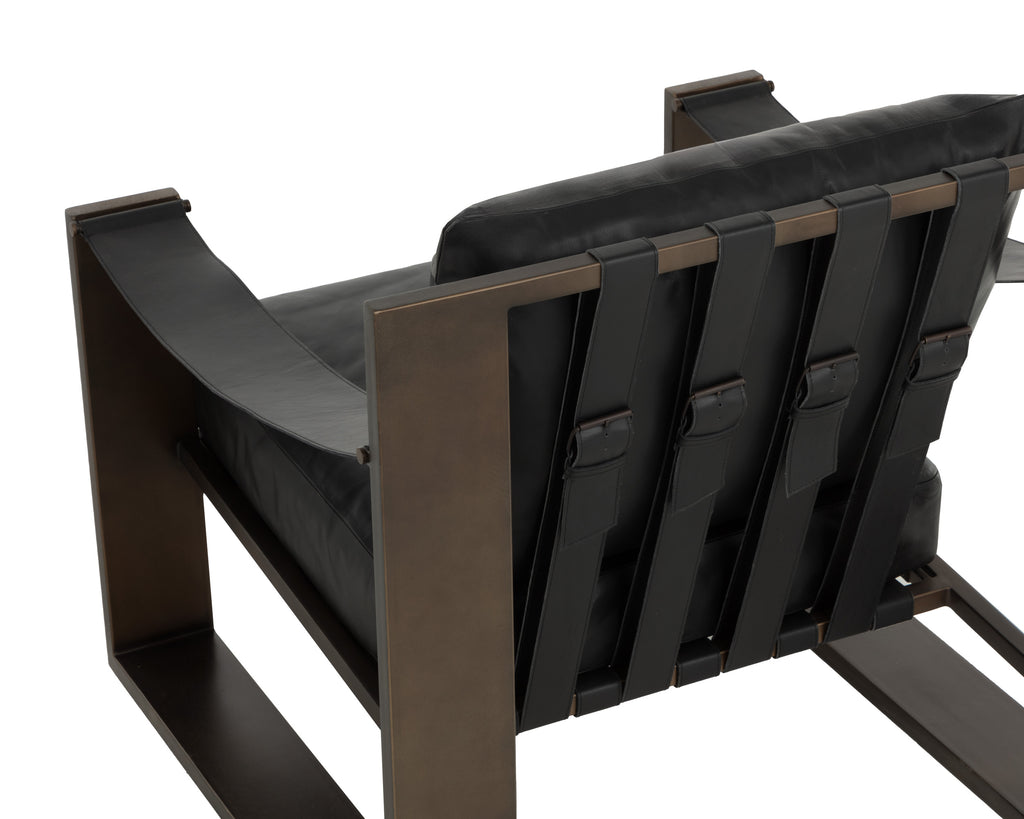 Berke Lounge Chair - Antique Bronze - Charcoal Black Leather