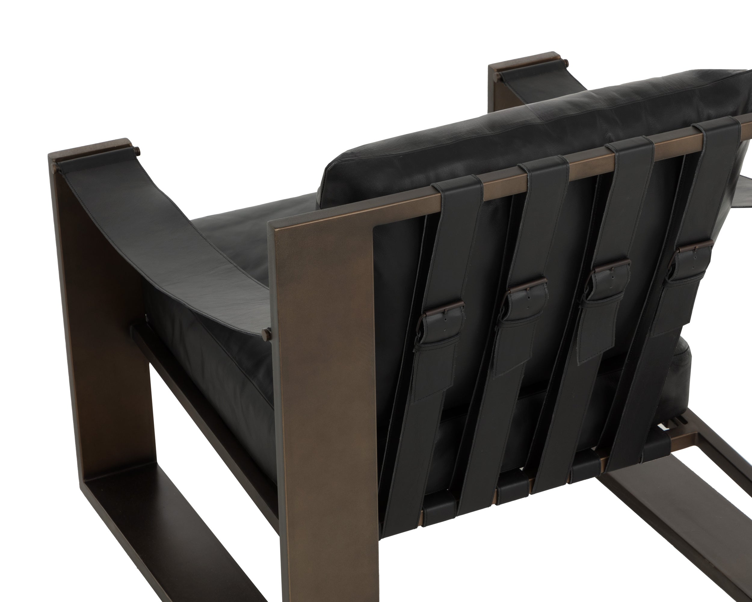 Berke Lounge Chair - Antique Bronze - Charcoal Black Leather