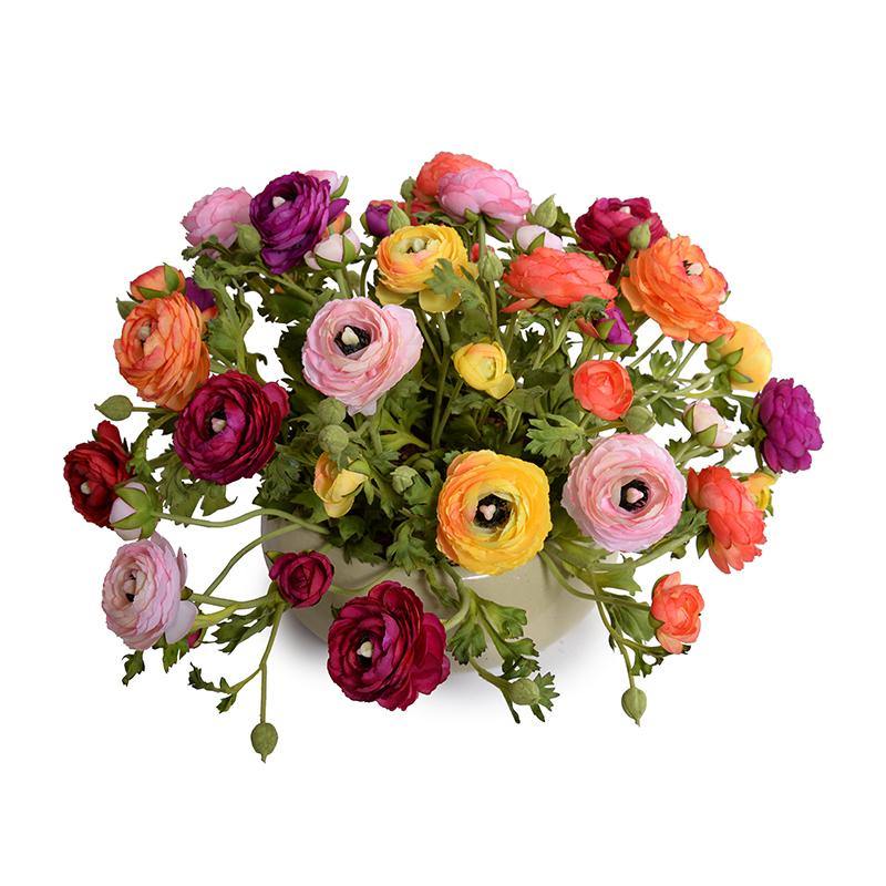 Ranunculus Centerpiece 12"H Light Green Glazed Terracotta