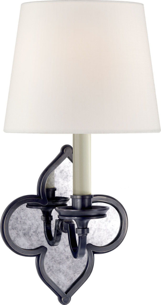 Lana Single Sconce | Gun Metal and Antique Mirror | Linen Shade