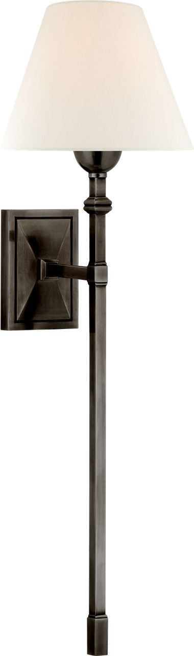 Jane Large Single Tail Sconce | Gun Metal | Linen Shade