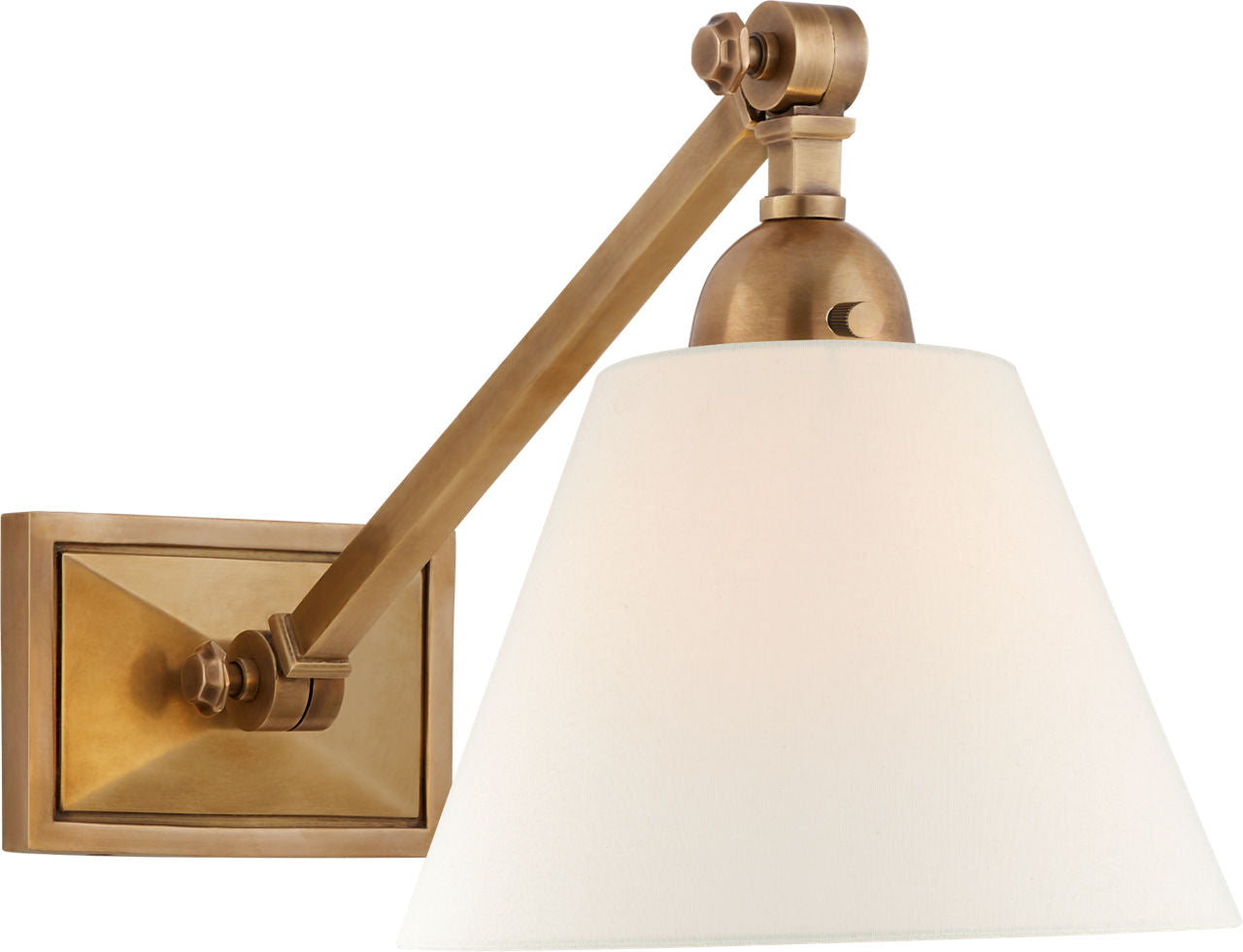 Jane Single Library Wall Light | Hand-Rubbed Antique Brass | Linen Shade