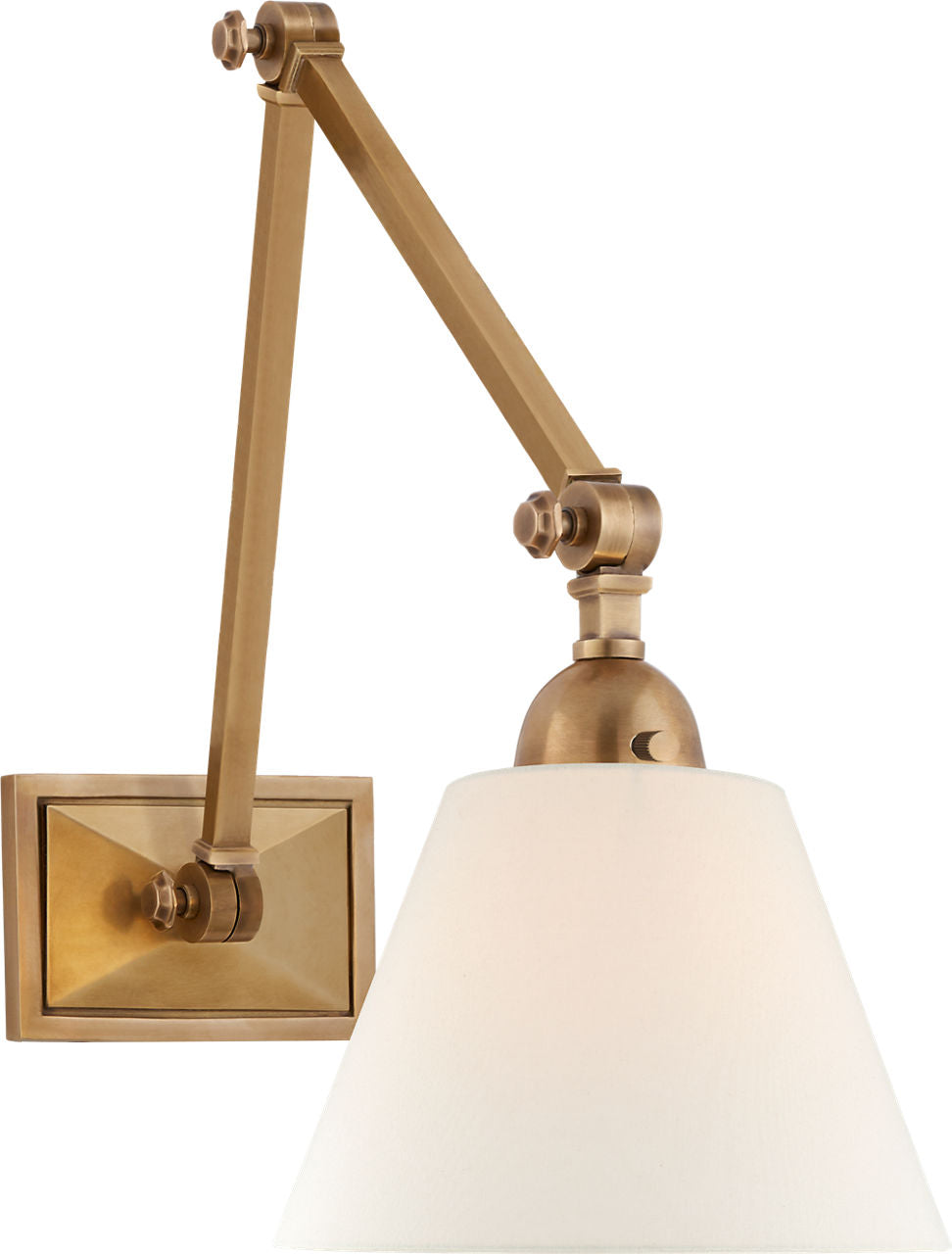 Jane Double Library Wall Light | Hand-Rubbed Antique Brass | Linen Shade