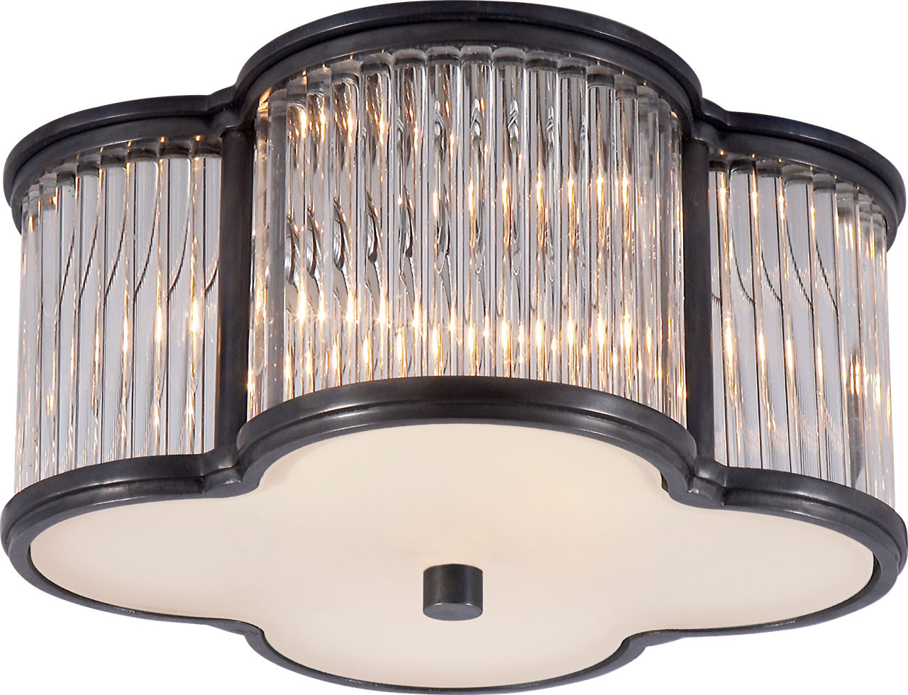 Basil Small Flush Mount | Gun Metal and Clear Glass Rods | Frosted Glass