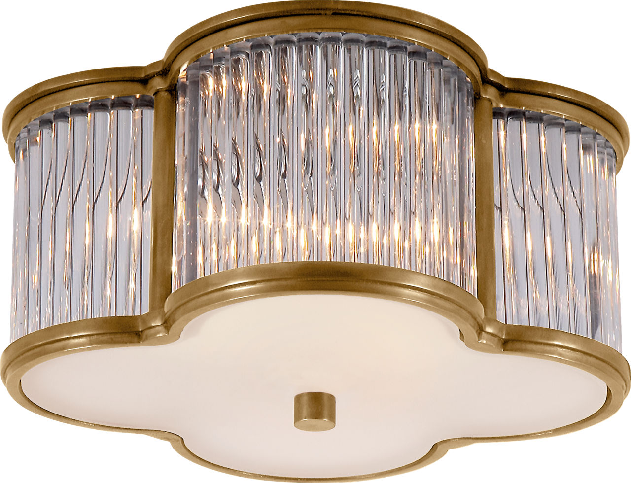 Basil Small Flush Mount | Natural Brass and Clear Glass Rods | Frosted Glass