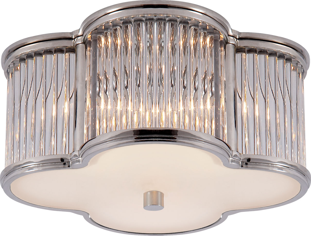 Basil Small Flush Mount | Polished Nickel and Clear Glass Rods | Frosted Glass