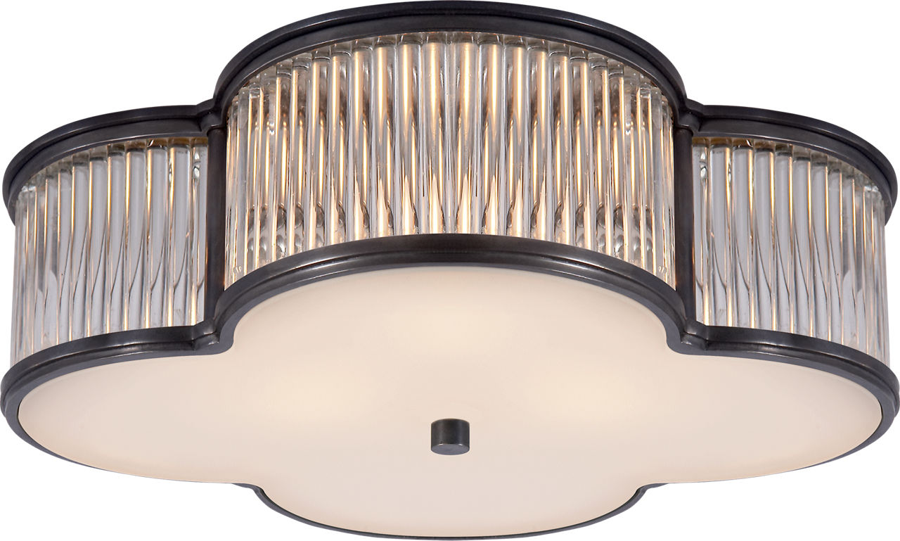 Basil 17" Flush Mount | Gun Metal and Clear Glass Rods | Frosted Glass