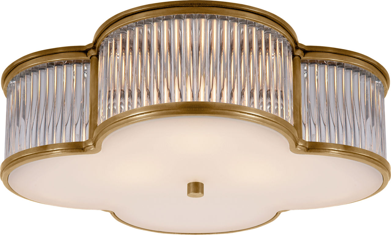 Basil 17" Flush Mount | Natural Brass and Clear Glass Rods | Frosted Glass