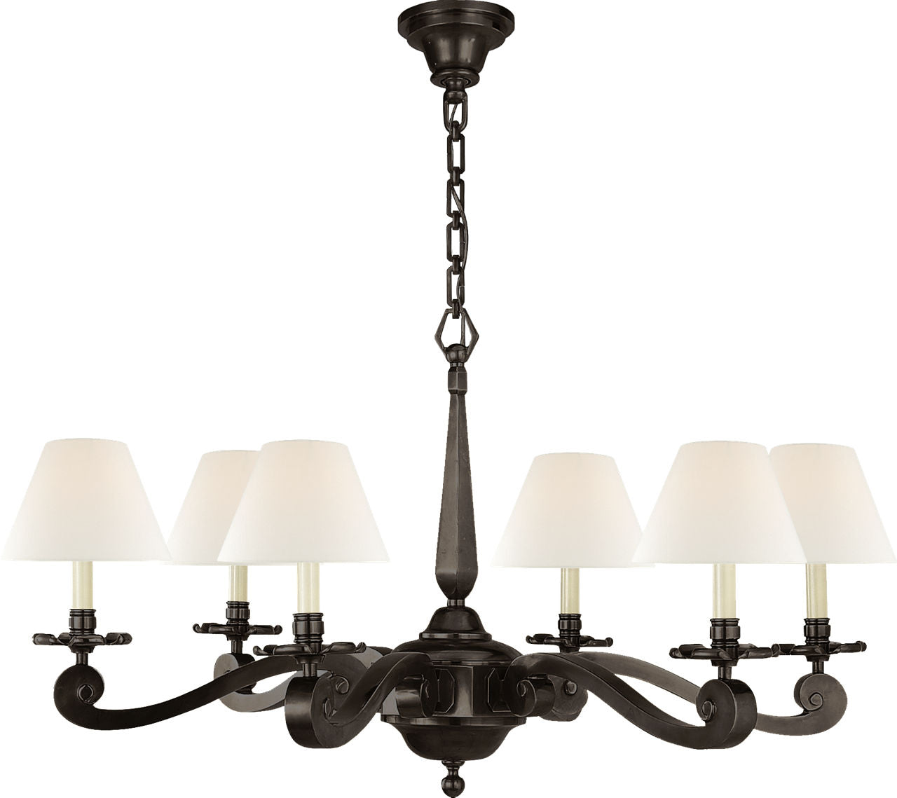Myrna Chandelier | Gun Metal | Linen Shades