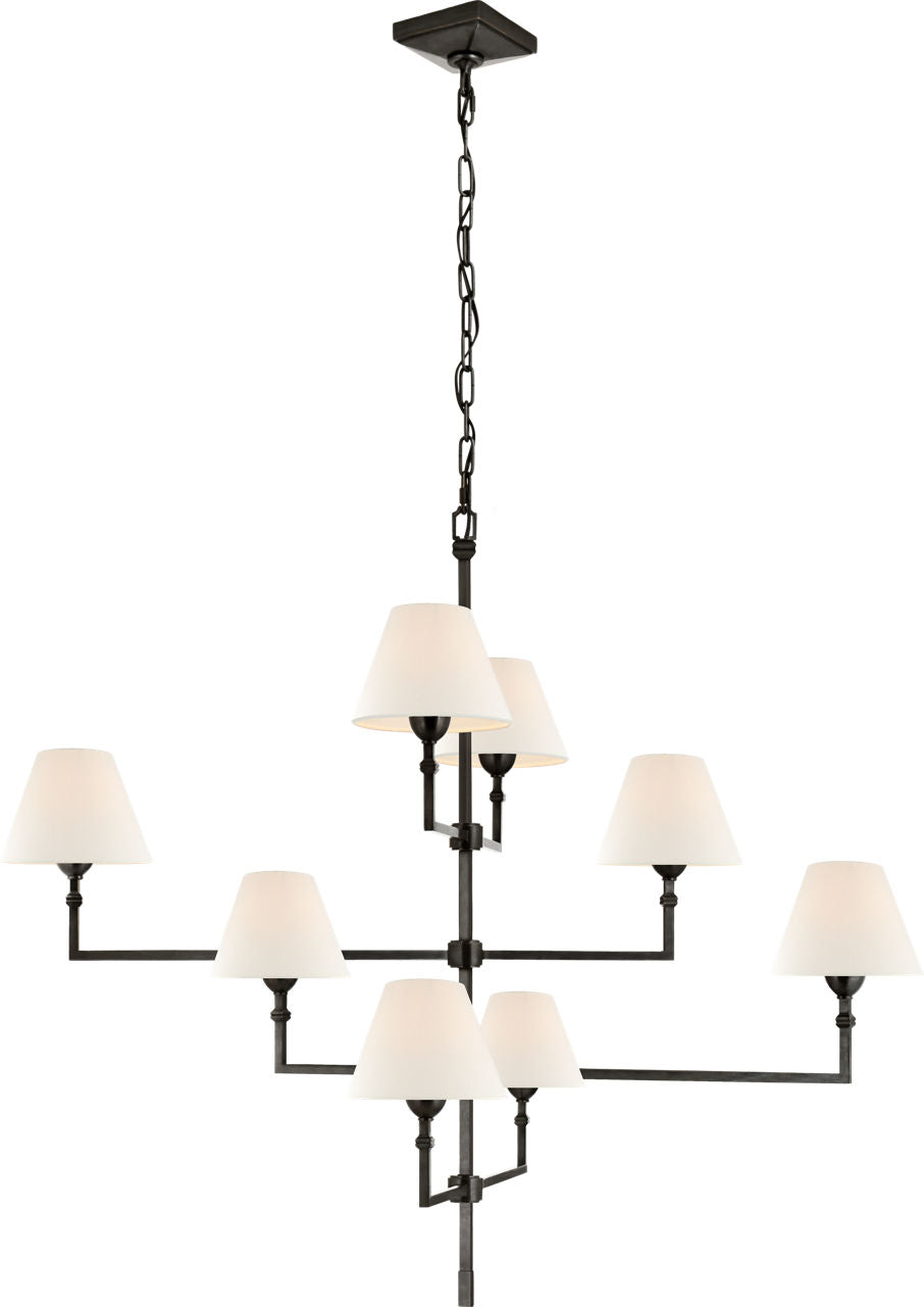 Jane Large Offset Chandelier | Gun Metal | Linen Shades