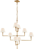 Jane Large Offset Chandelier | Hand-Rubbed Antique Brass | Linen Shades