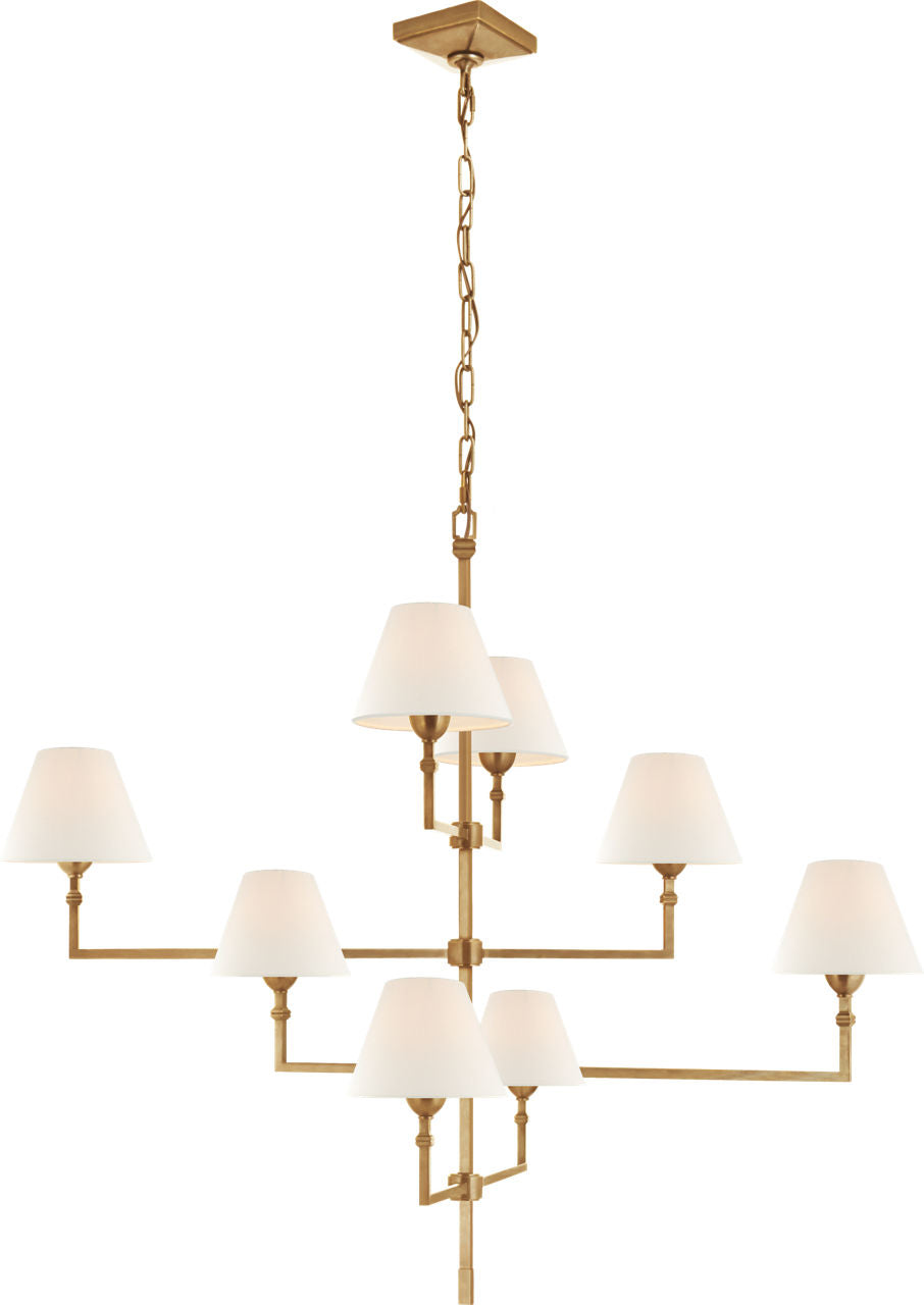 Jane Large Offset Chandelier | Hand-Rubbed Antique Brass | Linen Shades
