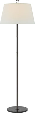 Griffin Large Floor Lamp | Bronze and Chocolate Leather | Linen Shade