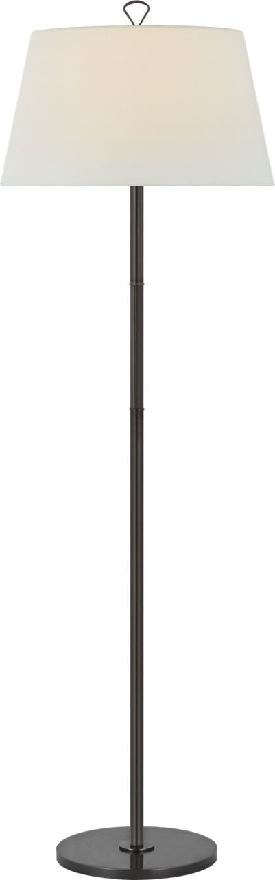 Griffin Large Floor Lamp | Bronze and Chocolate Leather | Linen Shade