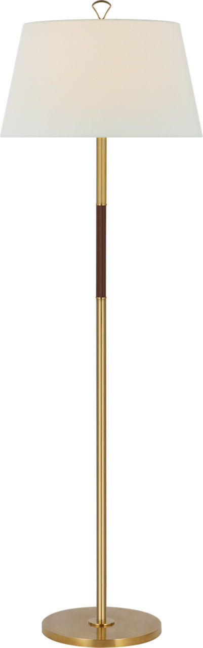 Griffin Large Floor Lamp | Hand-Rubbed Antique Brass and Saddle Leather | Linen Shade