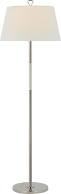 Griffin Large Floor Lamp | Polished Nickel and Parchment Leather | Linen Shade