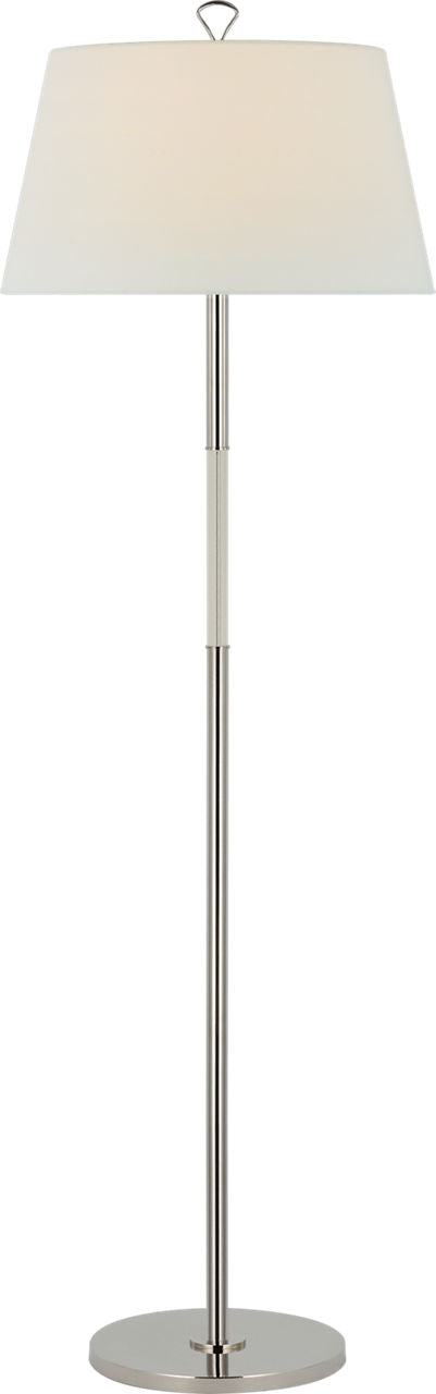 Griffin Large Floor Lamp | Polished Nickel and Parchment Leather | Linen Shade