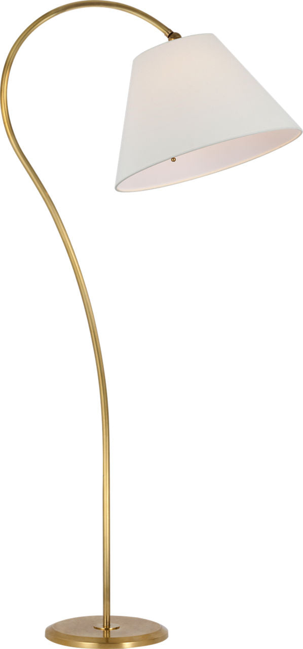 Dume Large Arched Floor Lamp | Hand-Rubbed Antique Brass | Linen Shade