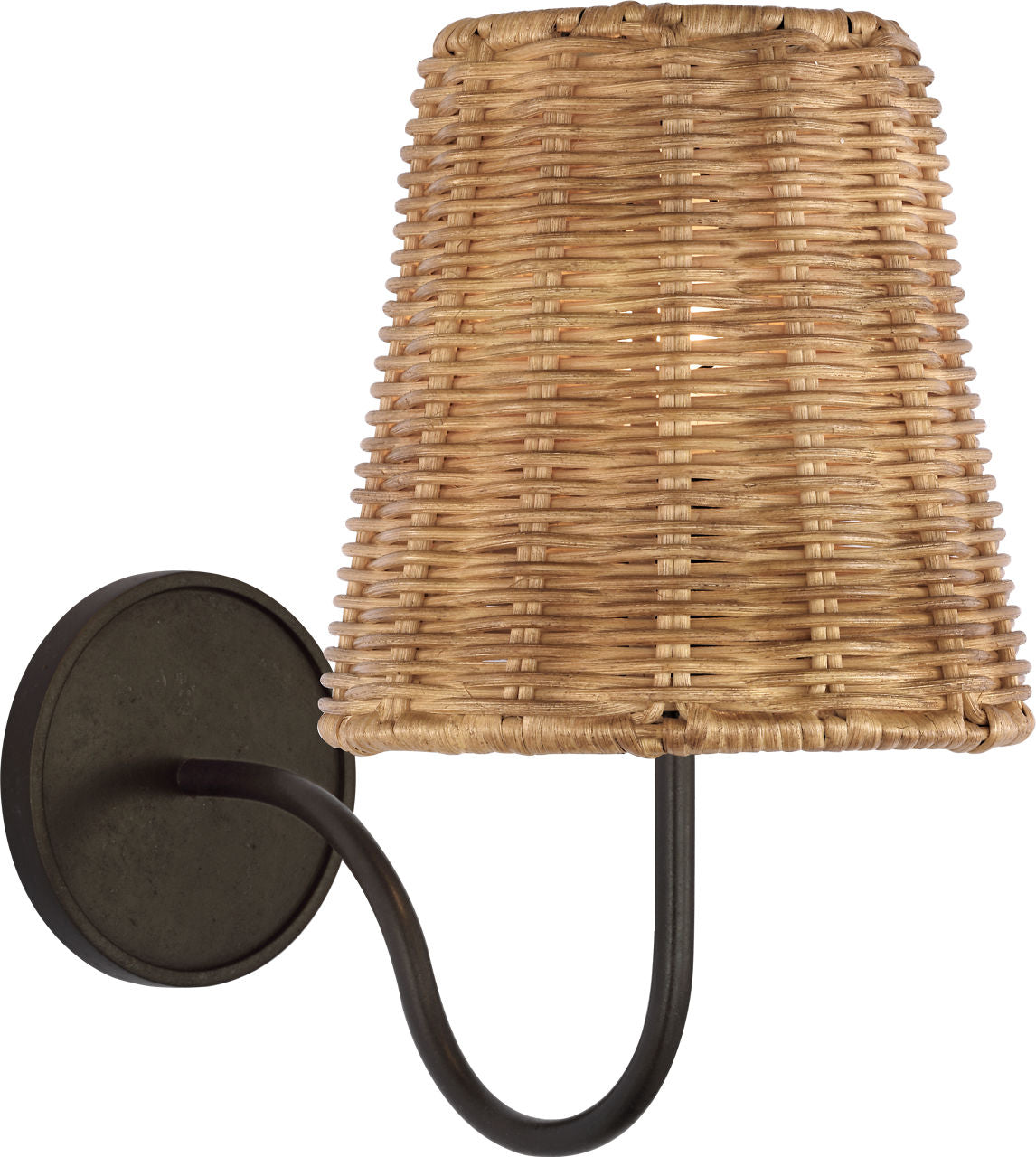 Lyndsie Small Sconce | Aged Iron | Natural Wicker Shade
