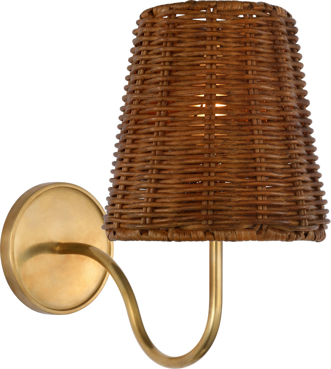 Lyndsie Small Sconce | Hand-Rubbed Antique Brass | Dark Wicker Shade