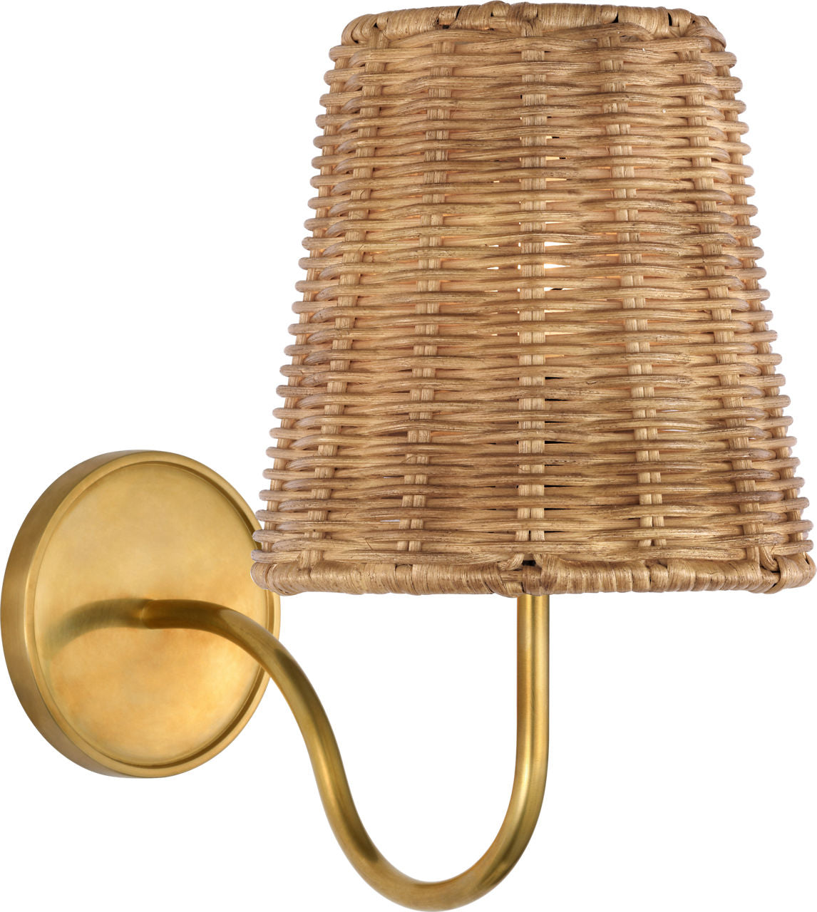 Lyndsie Small Sconce | Hand-Rubbed Antique Brass | Natural Wicker Shade