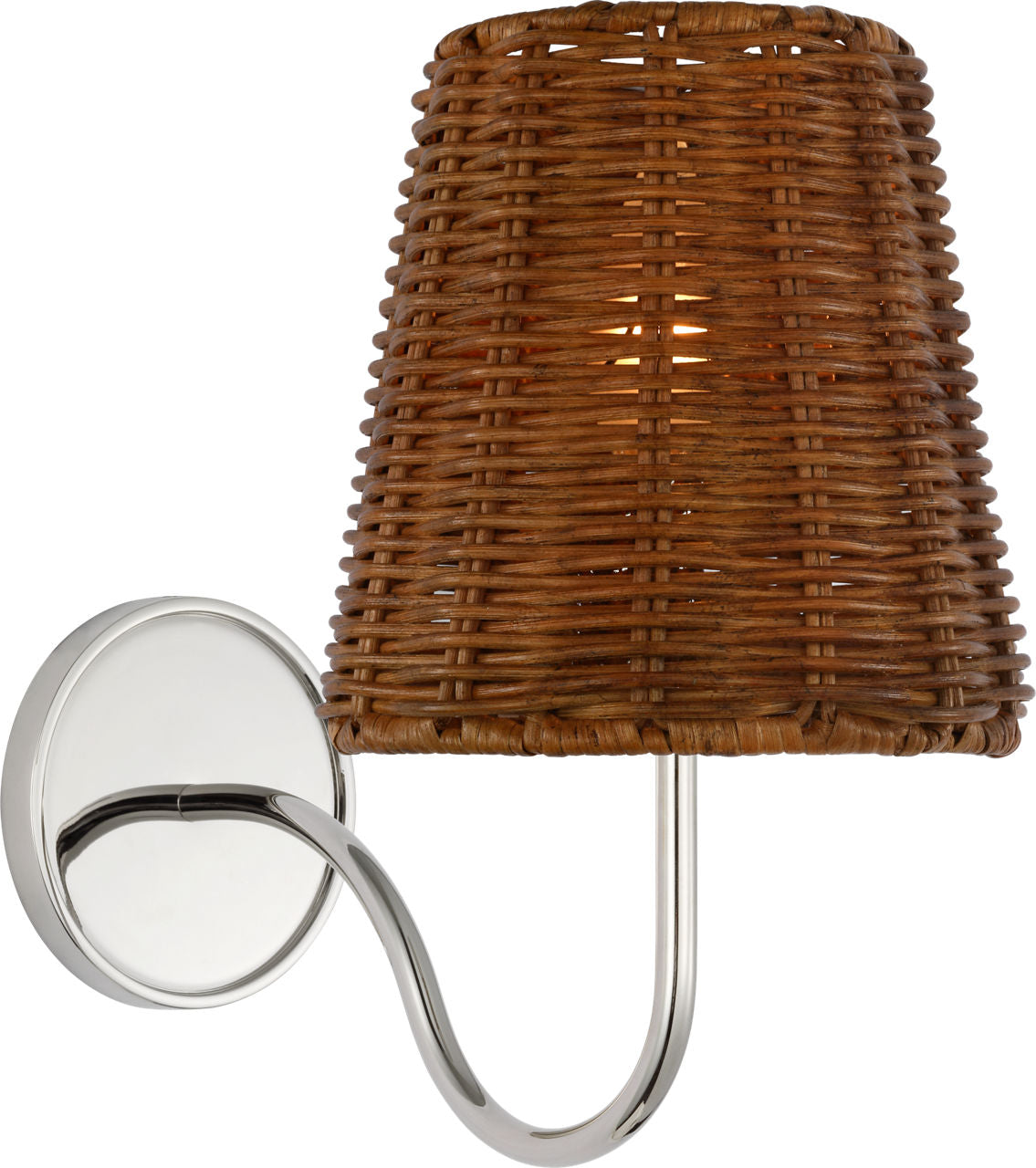Lyndsie Small Sconce | Polished Nickel | Dark Wicker Shade