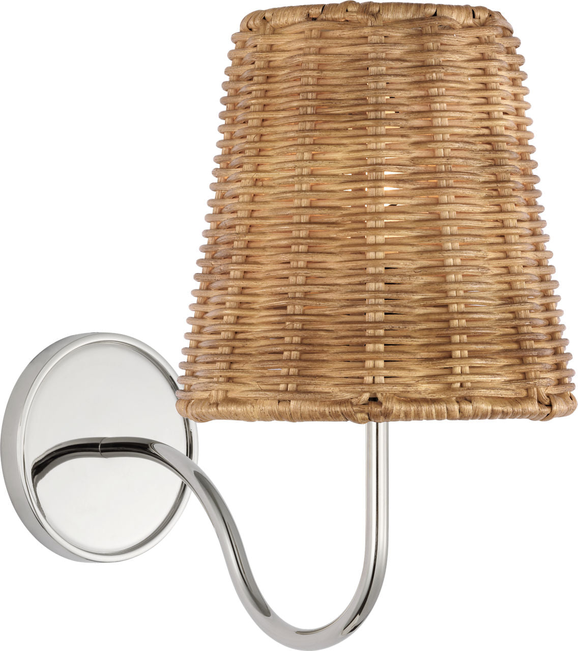Lyndsie Small Sconce | Polished Nickel | Natural Wicker Shade