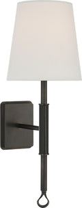 Griffin Sconce | Bronze and Chocolate Leather | Linen Shade