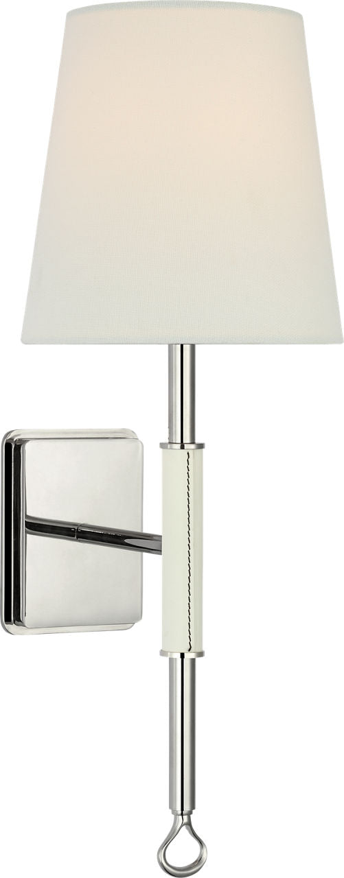 Griffin Sconce | Polished Nickel and Parchment Leather | Linen Shade