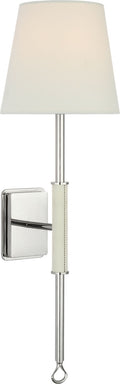 Griffin Tail Sconce | Polished Nickel and Parchment Leather | Linen Shade