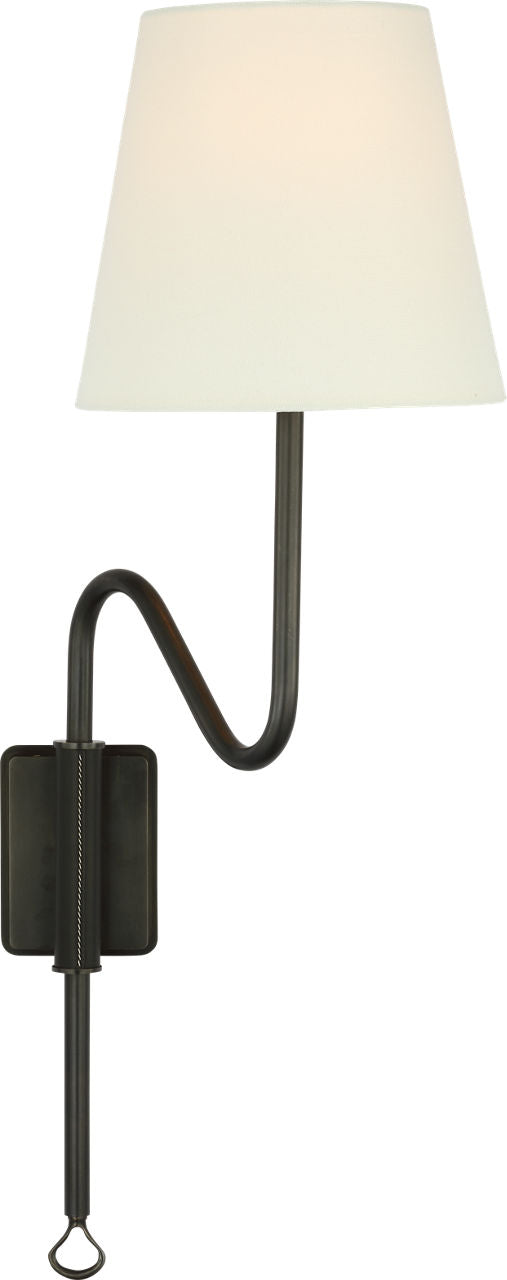 Griffin Articulating Sconce | Bronze and Chocolate Leather | Linen Shade